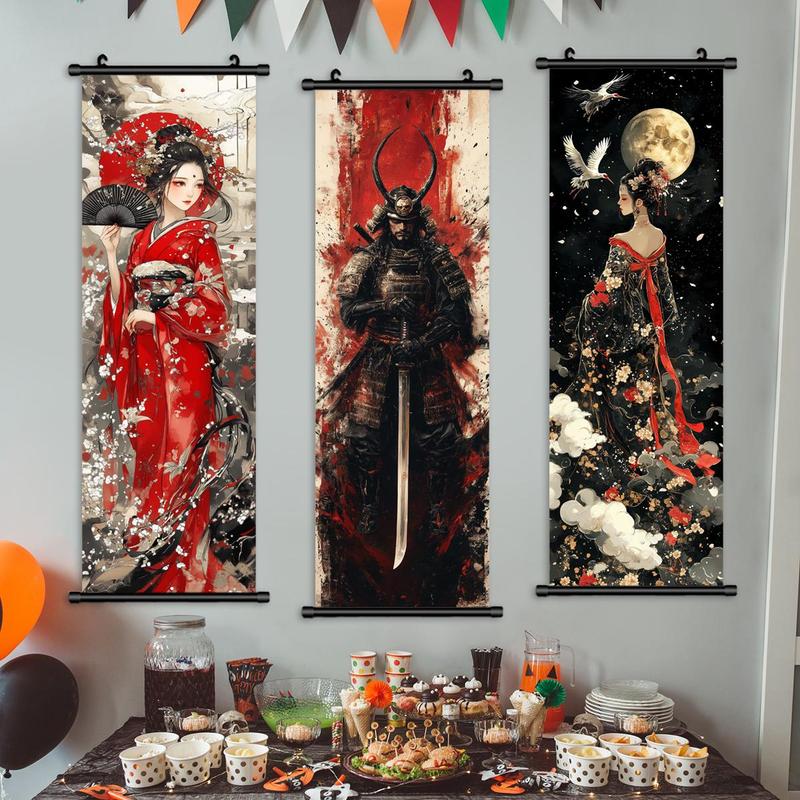 Samurai Pattern Canvas Painting, 3 Counts set Modern Wall Art Painting, Wall Art Decor for Home Living Room Bedroom Office