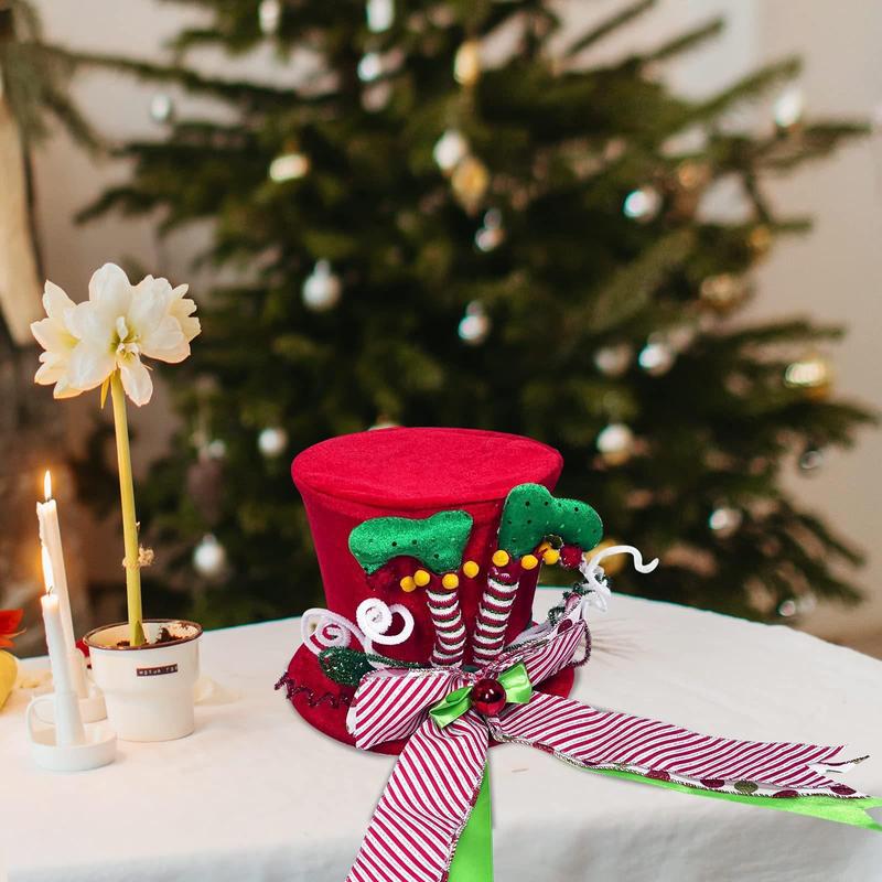 Christmas Tree Top Hat Ornaments, 1 Count Candy Bar & Twister Stick & Ribbon Bow Decor Tree Topper, Festive Decorations for Home Party