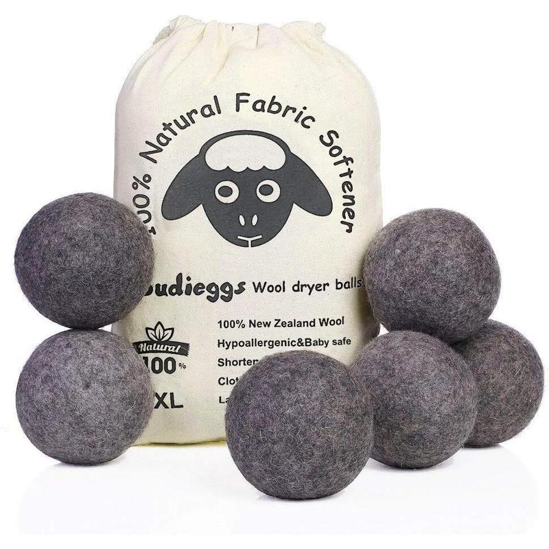 Wool Dryer Balls Dark Grey XL 6-Pack, 100% New Zealand Organic Fabric Softener for 1000+ Loads, Safe & Hypoallergenic, Reduce Wrinkles & Shorten Drying Time Naturally (6count Grey-XL) Accessories Laundry