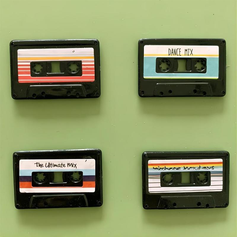 Cassette Tape and Record Design Refrigerator Magnet, 4 Counts set Vintage Refrigerator Magnets for Kitchen Decoration, Cute and Unique Gift