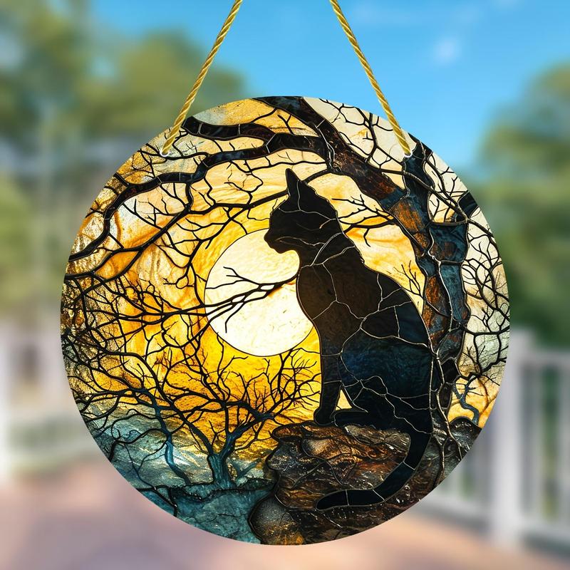 Cat Pattern Hanging Decor, 2 Counts Round Acrylic Hanging Ornament, Hanging Decor for Home Garden Party, Home Decor, Wall Decor