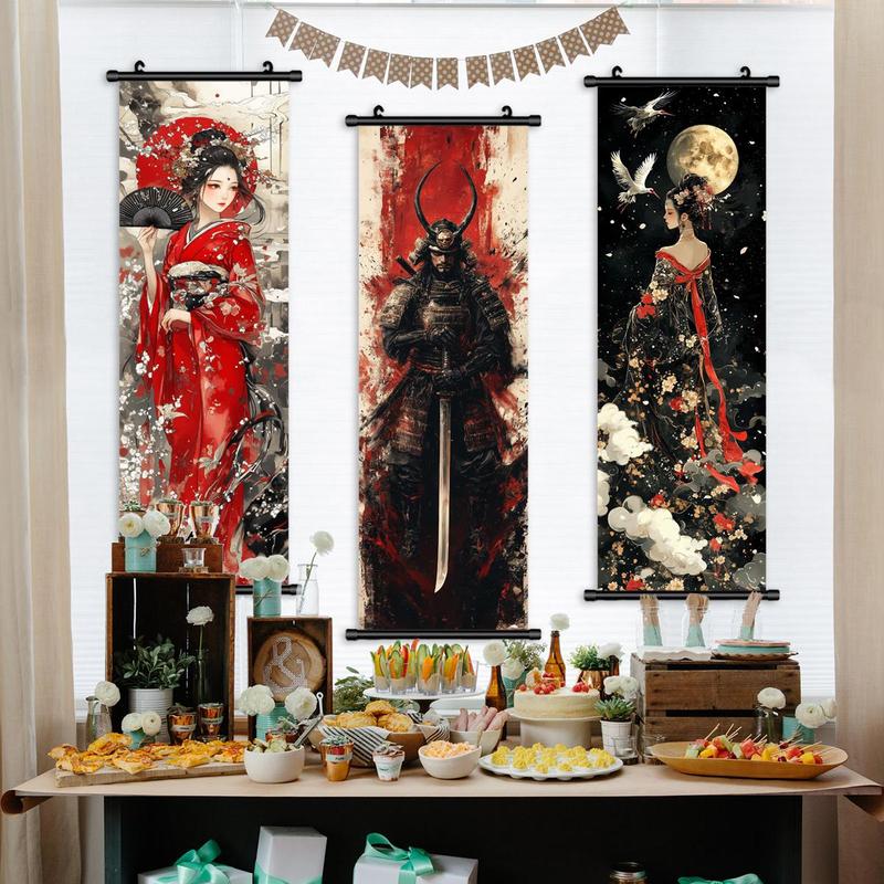 Samurai Pattern Canvas Painting, 3 Counts set Modern Wall Art Painting, Wall Art Decor for Home Living Room Bedroom Office