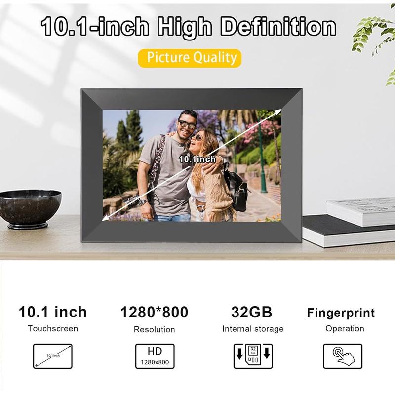 WiFi Digital Picture Frame,10.1 Inch 1280x800 IPS Touch Screen  Photo Frames, Auto-Rotate&Built-in 32GB Memory, Share Photos&Videos from Anywhere Instantly via Free Frameo App,  Black