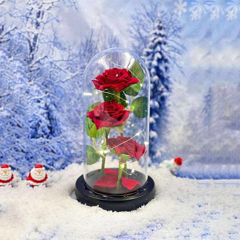 Glass Cover Rose with Gift Box, 1 Count Battery Powered Artificial Rose Decorative Ornament without Battery, Decorative Flower for Home Party & Festival