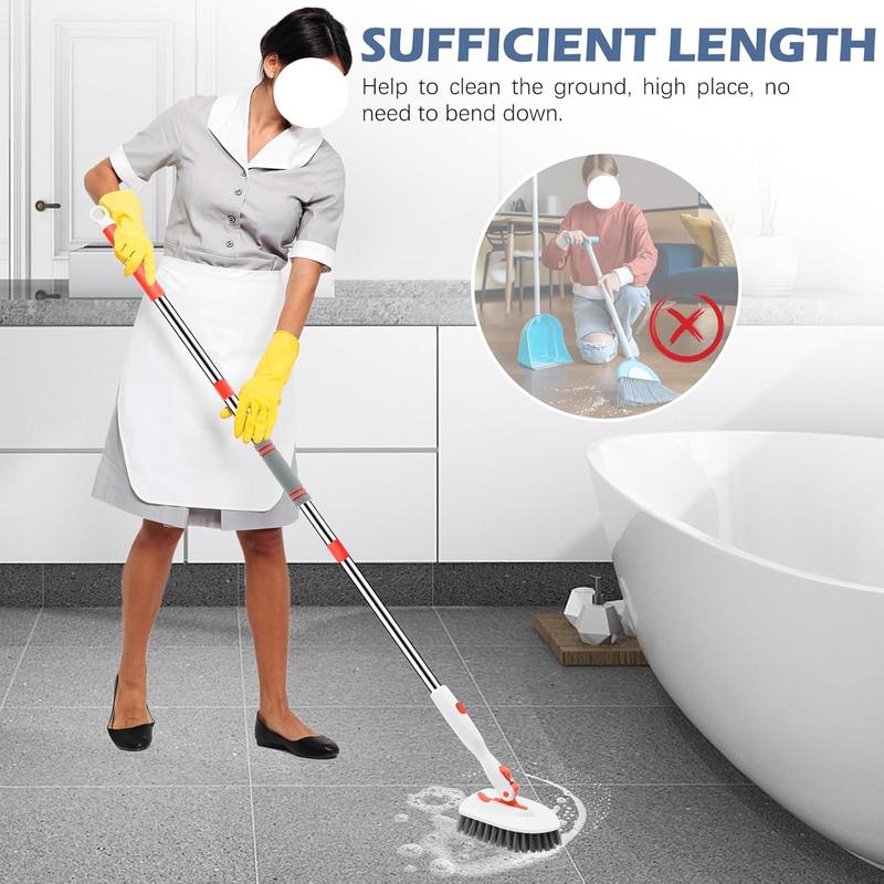 Floor Scrub Brush, 3-In-1 Tile Tub Floor Scrubber with 52-inch Adjustable Long Handle Shower Cleaner Brush and 3 Detachable Replacement Brush Heads for Cleaning Bathroom Kitchen Walls Tub Tile