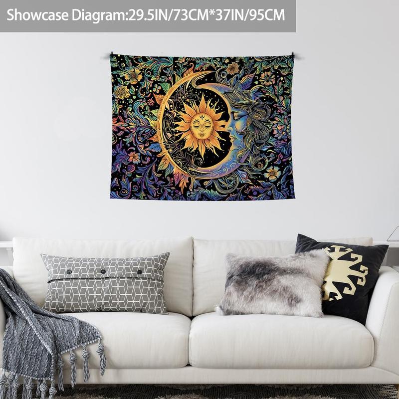 Sun & Moon & Flower Pattern Tapestry, 1 Count Psychedelic Mysterious Themed Tapestry, Wall Hanging Decoration for Home Bedroom Living Room Dormitory