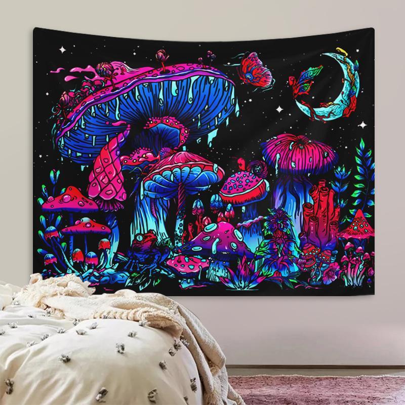 Fluorescent Mushroom Pattern Tapestry, 1 Count Sweet Furniture, Creative Wall Hanging Background Decoration for Home Living Room Bedroom, Summer for Gifts