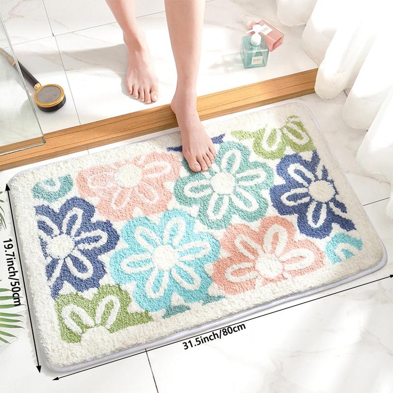 Flower Pattern Bathroom Mat, 1 Count Lovely Non-slip Floor Entryway Rug, Household Decorative Mat for Home Living Room Bedroom Kitchen