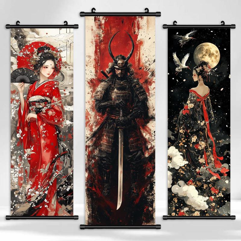 Samurai Pattern Canvas Painting, 3 Counts set Modern Wall Art Painting, Wall Art Decor for Home Living Room Bedroom Office