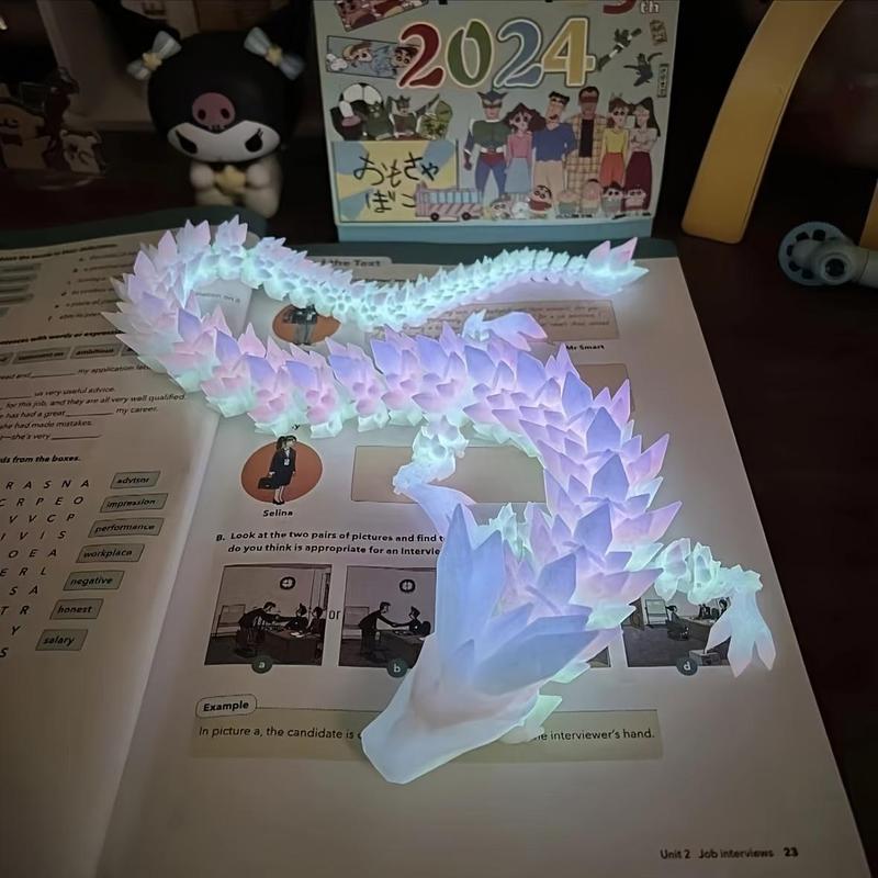 Luminous Crystal Dragon Statue, 1 Count UV Light Rechargeable Glowing Dragon Ornament, Decorative Statue for Home Office Desk