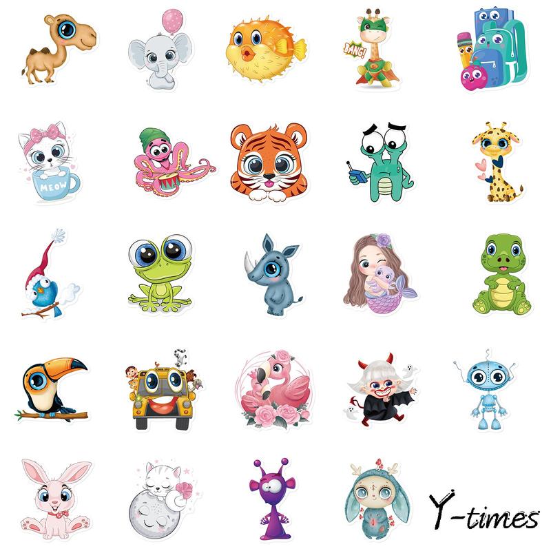 50pcs Cute Animal Pattern Self-Adhesive Sticker, Waterproof Skateboard Decoration Sticker