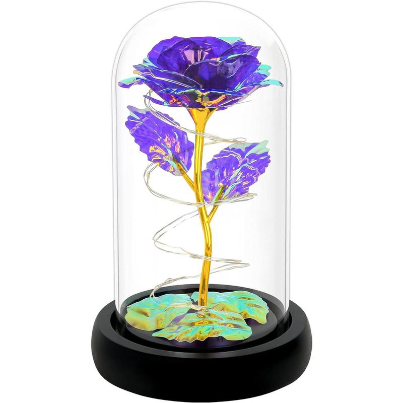 Birthday Gifts for Women,Mothers Day Rose Gifts for Mom,Womens Glass Rose Gifts,Light Up Rose Flowers in Glass Dome,Colorful Purple Flower Rose Mom Gifts for Her,Wife,Mom,Girls,Anniversary Decor Decorative Fruit Plants Ornaments