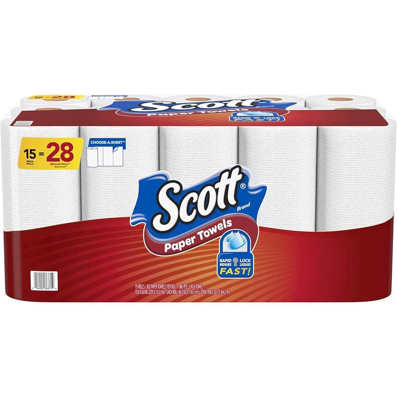 Scott Paper Towels, Choose-A-Sheet, 30 Double Rolls (2 Packs of 15) = 60 Regular Rolls (100 Sheets Per Roll)