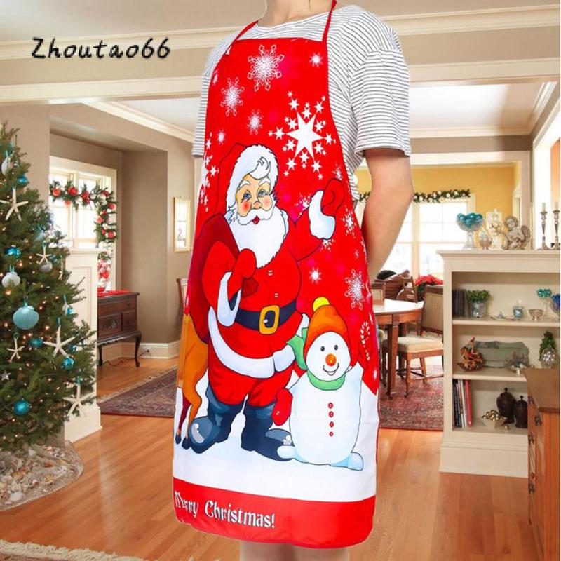 Christmas Apron with Cartoon Print, Adjustable Strap Home Kitchen Cooking Party Supplies