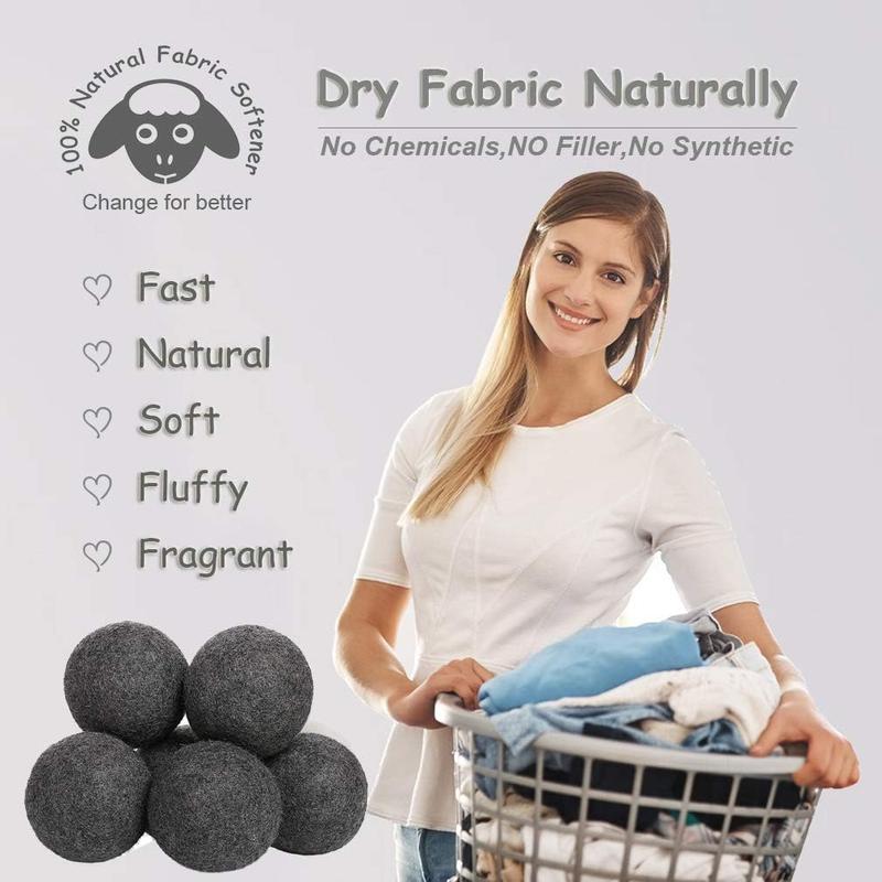 Wool Dryer Balls Dark Grey XL 6-Pack, 100% New Zealand Organic Fabric Softener for 1000+ Loads, Safe & Hypoallergenic, Reduce Wrinkles & Shorten Drying Time Naturally (6count Grey-XL) Accessories Laundry