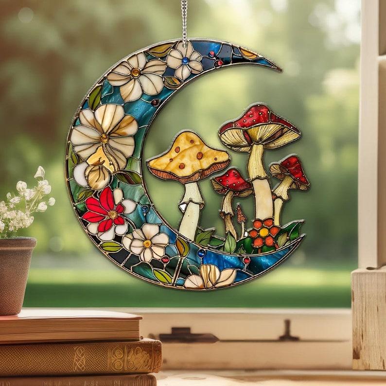 Mushrooms Window Hanging, Stained Acrylic Mushroom Window Hanger, Plant Acrylic Window Hanging Art Decor, Home Decoration, Welcome Sign