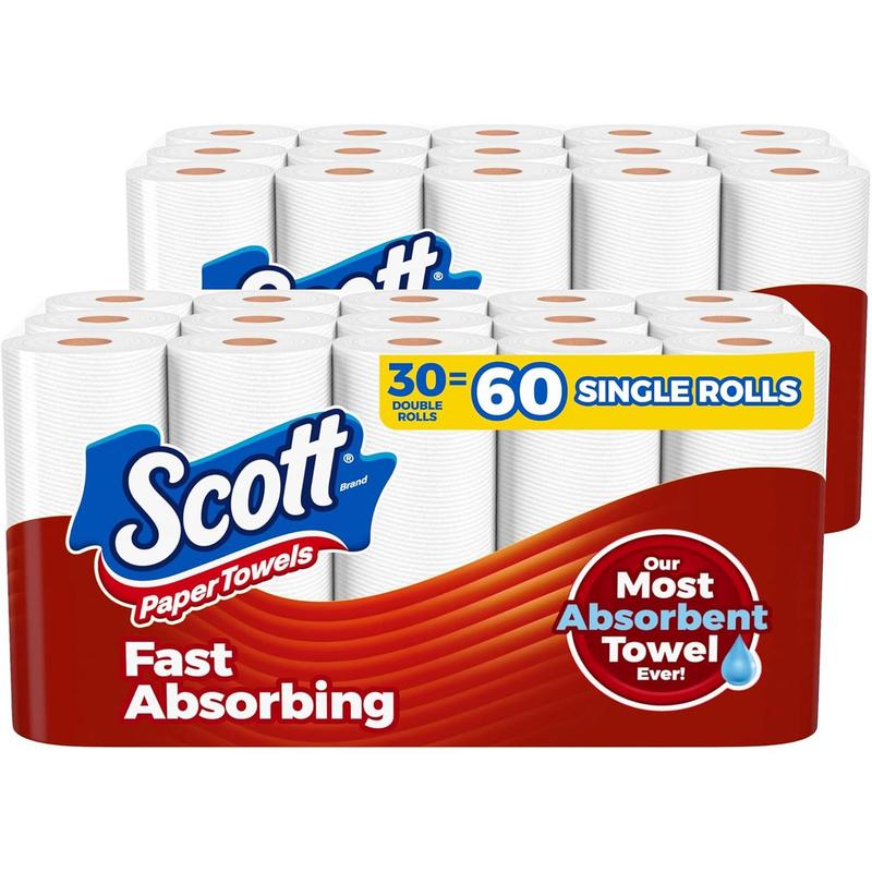 Scott Paper Towels, Choose-A-Sheet, 30 Double Rolls (2 Packs of 15) = 60 Regular Rolls (100 Sheets Per Roll)