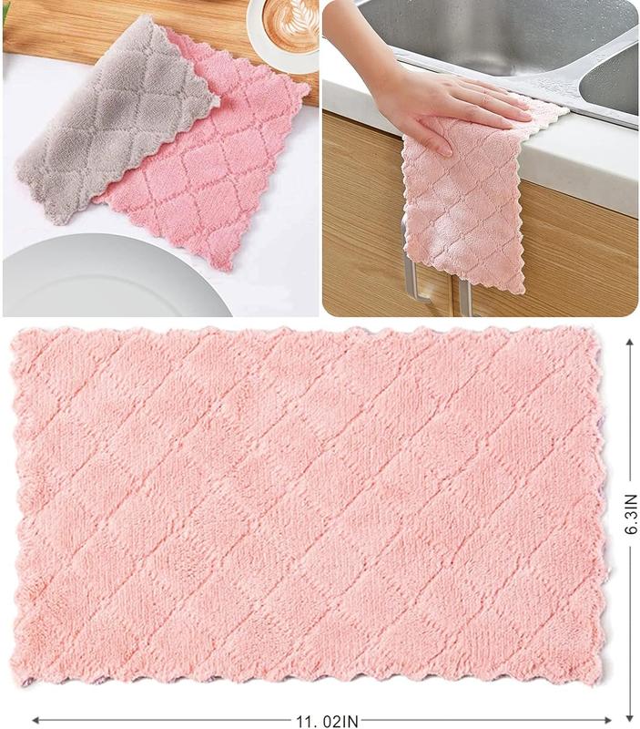 Microfiber Kitchen Washcloths, Coral Velvet Dishtowels, Premium Table Cleaning Cloths, Non-Stick Oil Quick Dry Dish Towels, Soft Tea Towels, 10 Pack