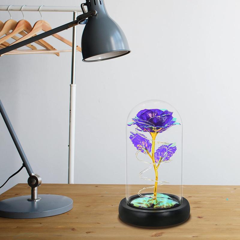 Birthday Gifts for Women,Mothers Day Rose Gifts for Mom,Womens Glass Rose Gifts,Light Up Rose Flowers in Glass Dome,Colorful Purple Flower Rose Mom Gifts for Her,Wife,Mom,Girls,Anniversary Decor Decorative Fruit Plants Ornaments