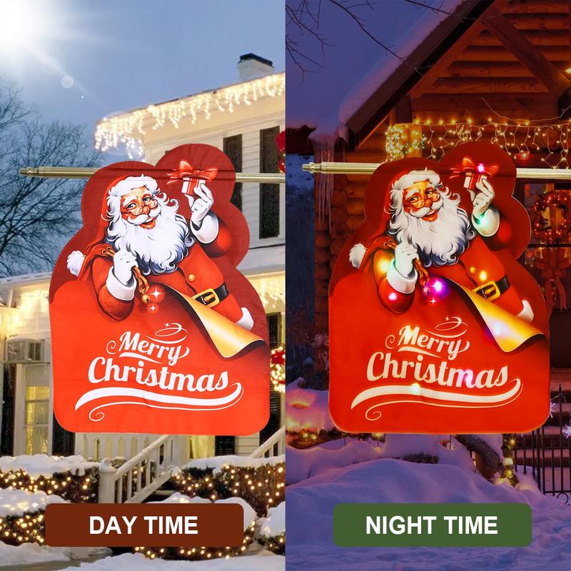 Lighted Christmas Garden Flags for Outside, Unique Led Santa Claus, Multi-Colored, Yard Flag Double Sided for Outdoor Yard Porch Lawn Decoration