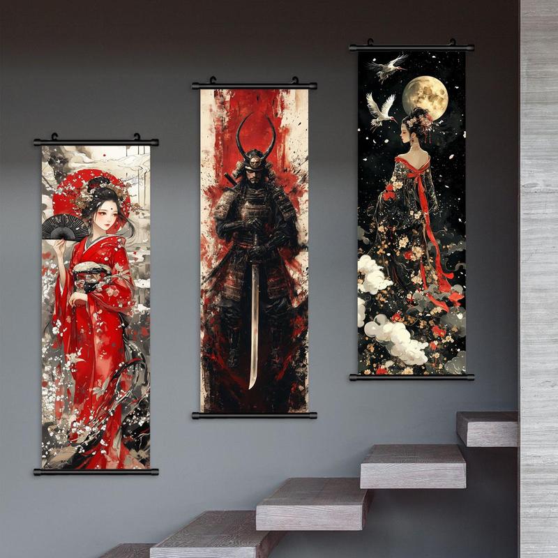 Samurai Pattern Canvas Painting, 3 Counts set Modern Wall Art Painting, Wall Art Decor for Home Living Room Bedroom Office