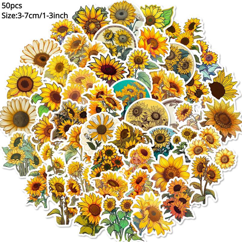 50pcs Cartoon Sunflower Series Sticker, Waterproof Sticker Pack for Wall Water Bottle Skateboard Helmet Car Bike Luggage Laptop, Birthday Decor, Mean Girls Decoration