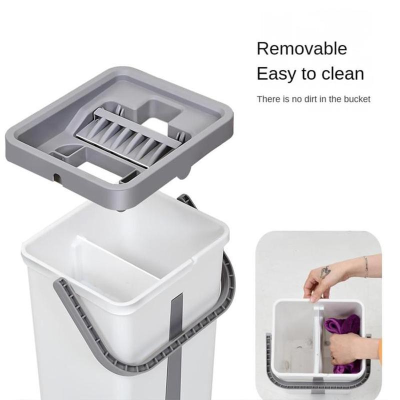 Mop & Mop-bucket, Hands Free Flat Floor Mop Kit with 3 Washable Microfiber Pads, Wet and Dry Use Floor Cleaning Tool for Home