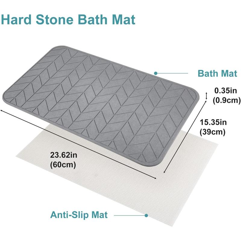 2 Pack Diatomaceous Earth Shower Mat, Stone Bath Mat, Nonslip Super Absorbent Fast-Drying Hard Bath Mat for Bathroom Shower Floor, 24 x 16 inch, Grey Arrow Design