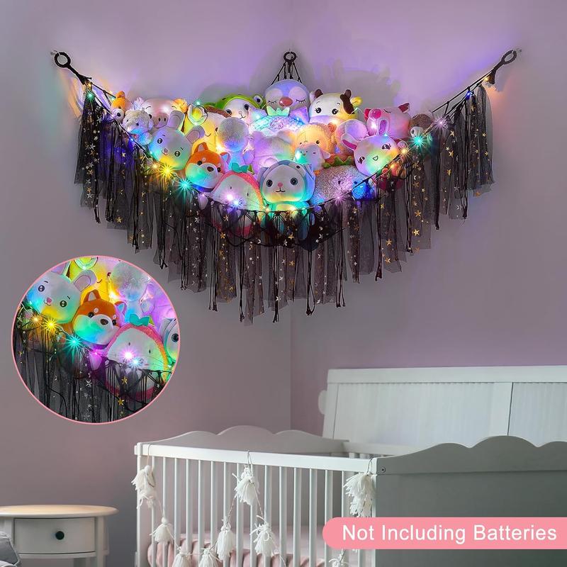 Stuffed  Hammock Net   Storage With Led Light Stuffed  Holder Coner Hanging  Organizer For   Cute Room Decor