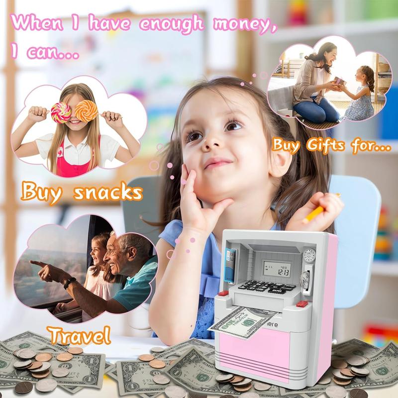 Electronic Piggy Bank for Kids, Cash Coin Can ATM Bank, Kids Banks for Real Money, Electronic ATM Machine Password Cash Coin, Toys for Ages 6-13 Piggy Bank, Electronic Savings Safe