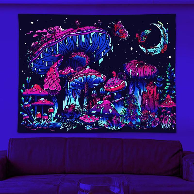 Fluorescent Mushroom Pattern Tapestry, 1 Count Sweet Furniture, Creative Wall Hanging Background Decoration for Home Living Room Bedroom, Summer for Gifts