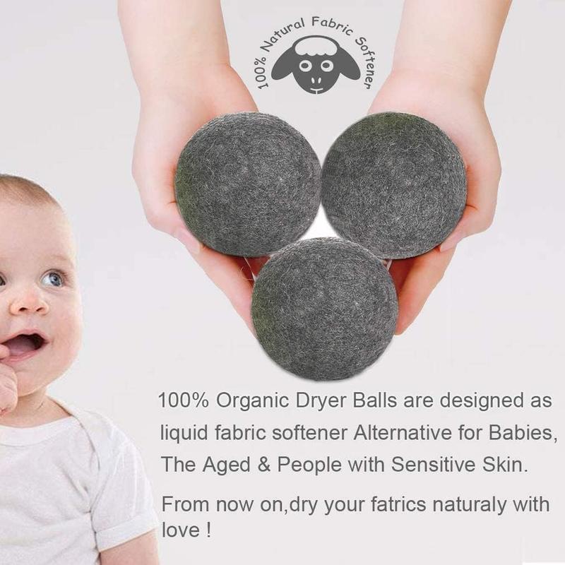 Wool Dryer Balls Dark Grey XL 6-Pack, 100% New Zealand Organic Fabric Softener for 1000+ Loads, Safe & Hypoallergenic, Reduce Wrinkles & Shorten Drying Time Naturally (6count Grey-XL) Accessories Laundry