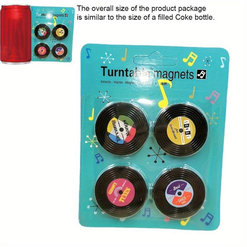 Cassette Tape and Record Design Refrigerator Magnet, 4 Counts set Vintage Refrigerator Magnets for Kitchen Decoration, Cute and Unique Gift