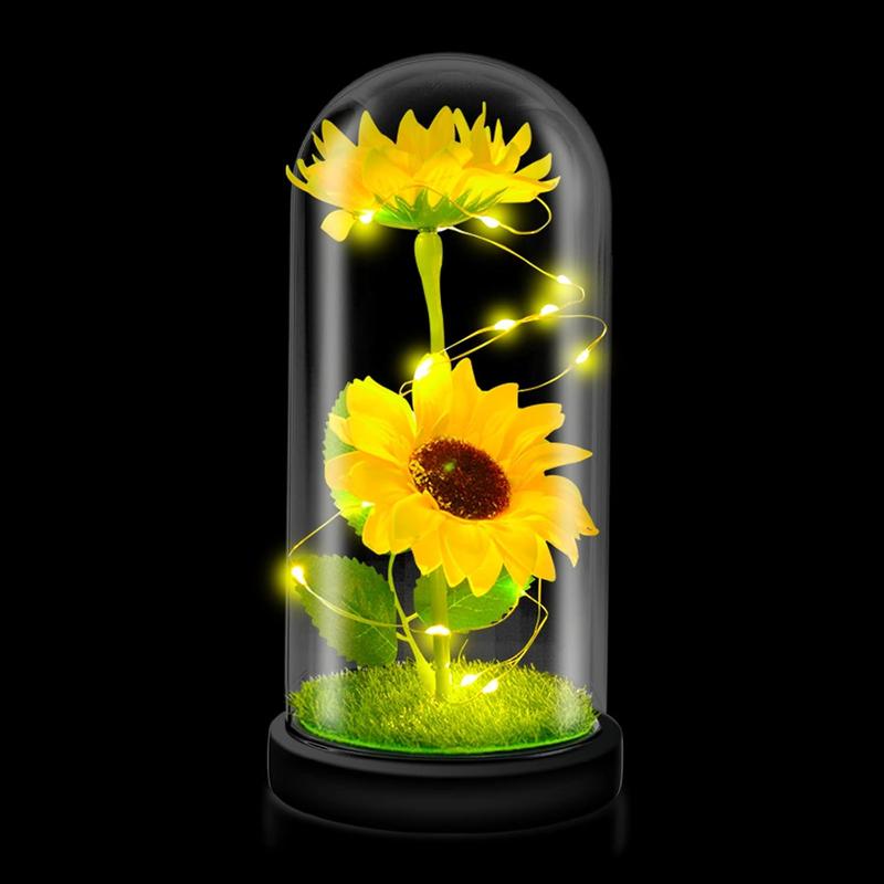 Sunflower Gifts for Women,Birthday Gifts for her,Sunflowers Artificial Flowers in Glass Dome,Unique Gifts for Xmas,Valentine Day,Wedding,Mothers Day,Anniversary (Yellow)