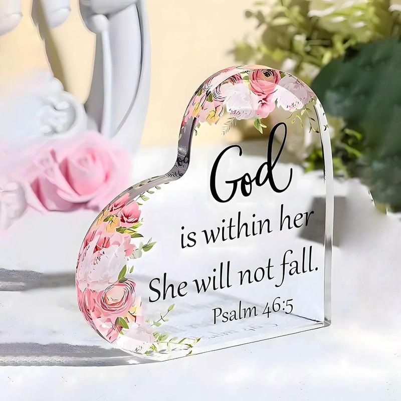 Floral Pattern Acrylic Plaque, Bible Verse Decorative Ornament, Christian Gift, Religious Gift, Desktop Decoration Sign for Home Office, Room Decor