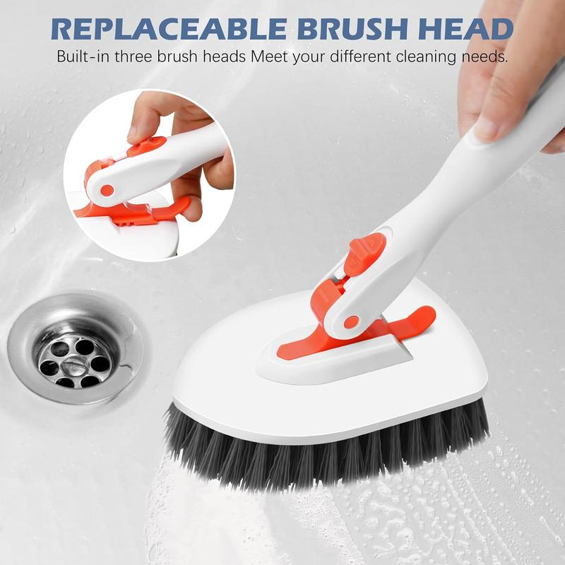 Floor Scrub Brush, 3-In-1 Tile Tub Floor Scrubber with 52-inch Adjustable Long Handle Shower Cleaner Brush and 3 Detachable Replacement Brush Heads for Cleaning Bathroom Kitchen Walls Tub Tile