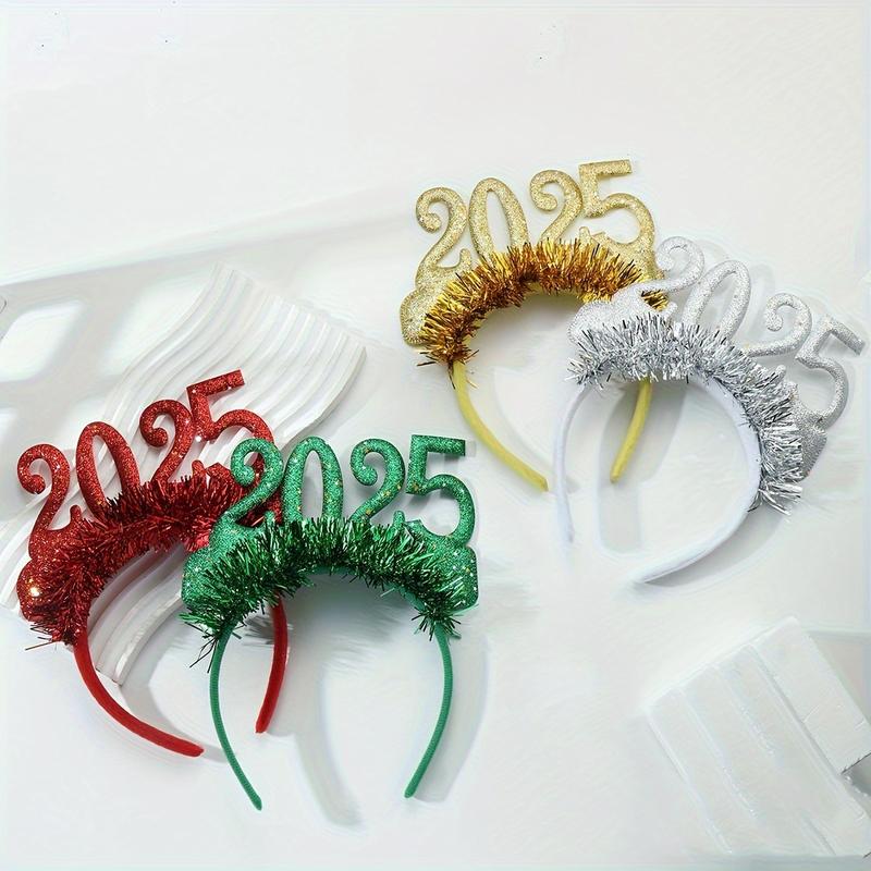 Elegant 2025 New Year's Headbands Set of 4 - Resin Christmas Party Hat Decorations, Color Matching Dress Up Hair Accessories for Holiday Celebrations