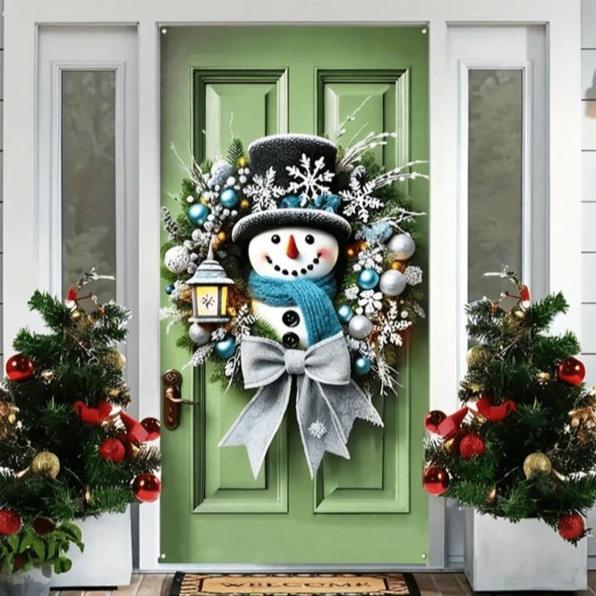 Holiday Snowman & Christmas Wreath Decorative House Flag - 35 X 70 Inches Polyester, No Power Needed - Perfect Indoor & Outdoor Holiday Decor