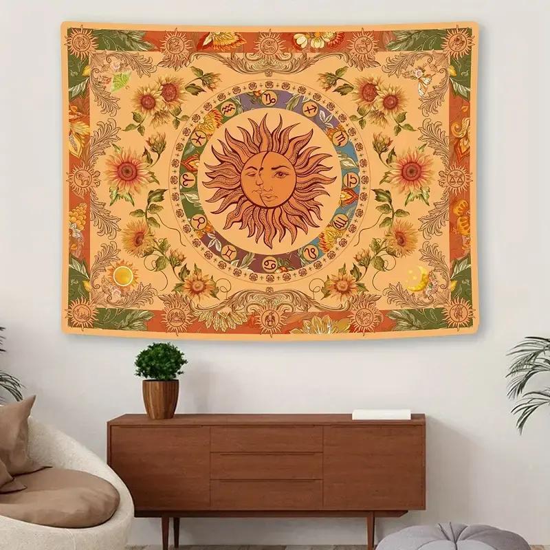 Sun & Moon Pattern Tapestry, 1 Count Boho Style Wall Hanging Tapestry, Wall Art Decor for Home Living Room Bedroom Dormitory