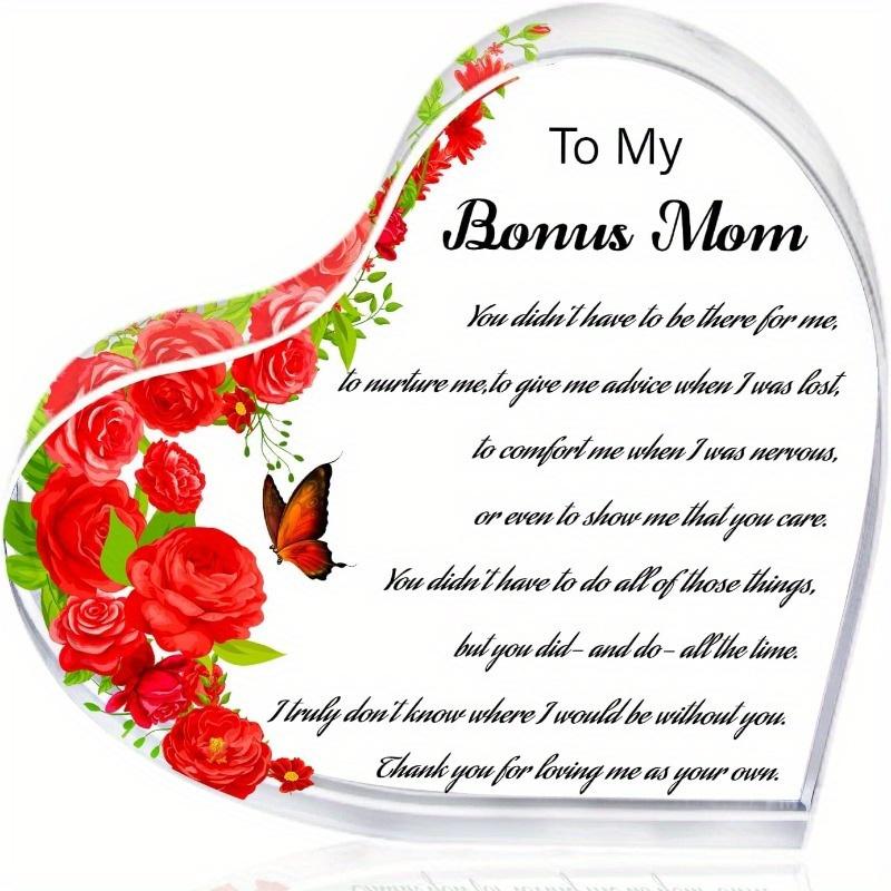 WhatSign for Mom from Daughter Son Husband - to My Bonus Mom Paperweight Decorative Sign for Mother Stepmom Mother in Law Grandmother Mother's Day Birthday Thank You Gifts