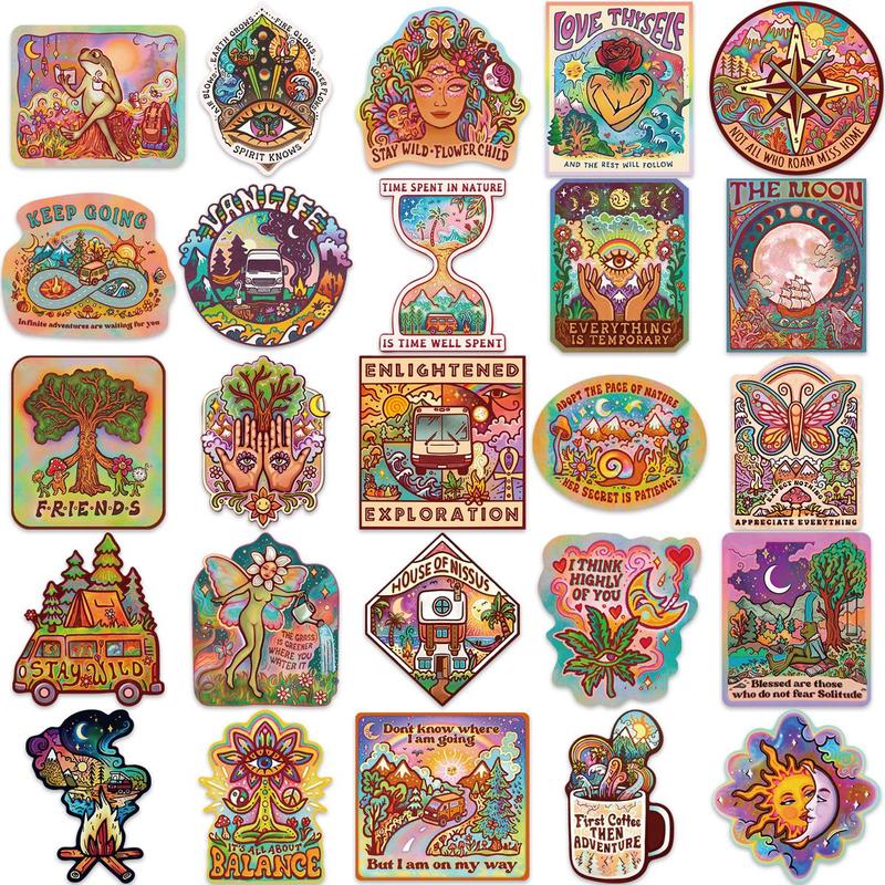 Psychedelic Sticker, 50pcs set Trippy Sticker, Hippie Sticker Pack for Adults, Laptop Water Bottle Car Cup Computer Guitar Skateboard Luggage Bike