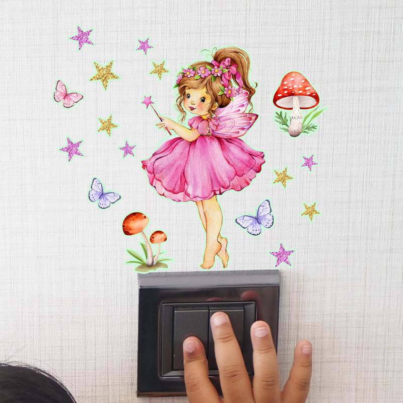 Fairy & Butterfly Pattern Luminous Switch Sticker, Glow in The Dark Wall Decal, Decorative Sticker for Home Bedroom Living Room