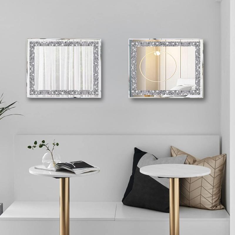 2PCS Diamond Mirrors Cute and Portable Desktop Mirror with Braces Accent Decorative Mirror for Vanity Table Bedroom（10”x12”）