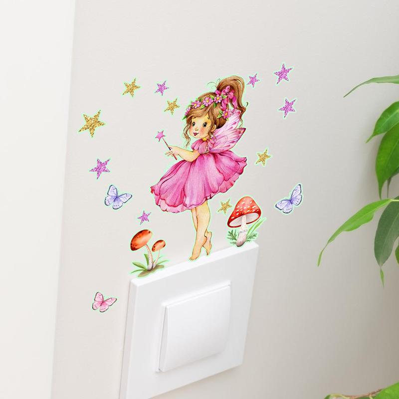 Fairy & Butterfly Pattern Luminous Switch Sticker, Glow in The Dark Wall Decal, Decorative Sticker for Home Bedroom Living Room