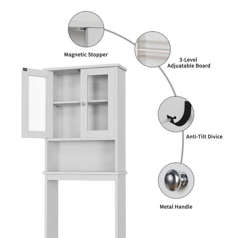 ANNWS Over Toilet Storage Cabinet, Bathroom Shelf Organizer Over Toilet, Box Decorative Washing Machine, Space Saver with Adjustable Racks, White