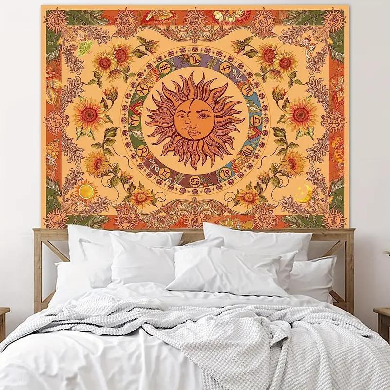 Sun & Moon Pattern Tapestry, 1 Count Boho Style Wall Hanging Tapestry, Wall Art Decor for Home Living Room Bedroom Dormitory