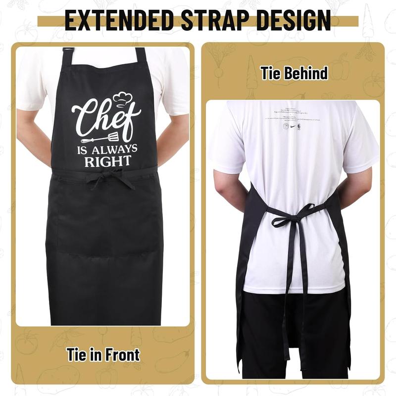 Funny Cooking Aprons for Women Men, CHEF IS ALWAYS RIGHT, Aprons for Cooking Kitchen Grilling Aprons with Two Pockets, Grill Apron Adjustable Chef Apron, Gift for Dad Mom