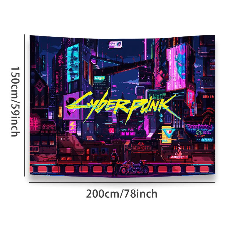 Cyberpunk Urban Night Tapestry - Multicolored, Large Polyester Wall Hanging for Living Room & Bedroom, Washable, Includes Free Accessories - Perfect Gift for Boyfriends and Friends