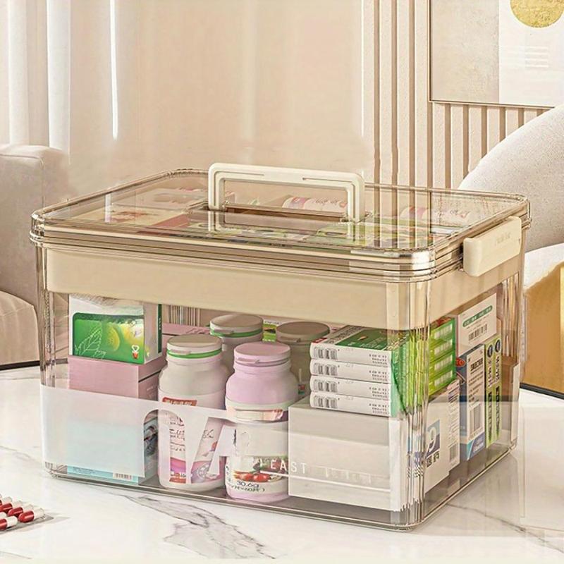 Clear Medicine Storage Box with Handle, 1 Count 2 Counts Large Capacity Plastic Pills Box, Household Portable Sundries Storage Box, Home Organizer Medicine Box, Fall Decor