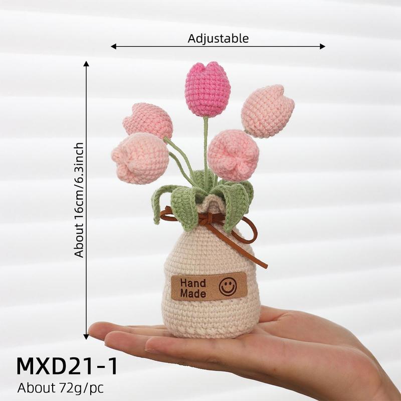 Handmade Knitted Flower with Vase for Room Decor, 1 Count Artificial Tulip Flower, Decorative Flower for Home Living Room Bedroom Dining Room, Fall Decor